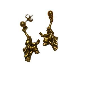 Avon EARRINGS Halloween Vintage WITCH Flying on Broomstick 1994 Gold Tone DANGLE